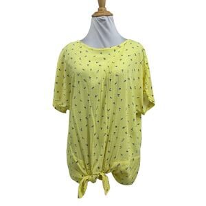 Buffalo David Bitton Blouse Womens Medium Yellow Tie Front Short Sleeve Textured
